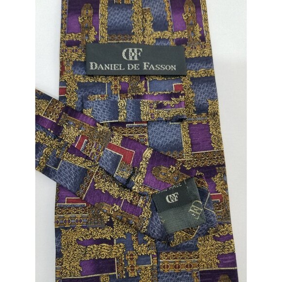 Daniel De Fasson Mens Necktie Geometric Pattern Silk Tie - Picture 4 of 9